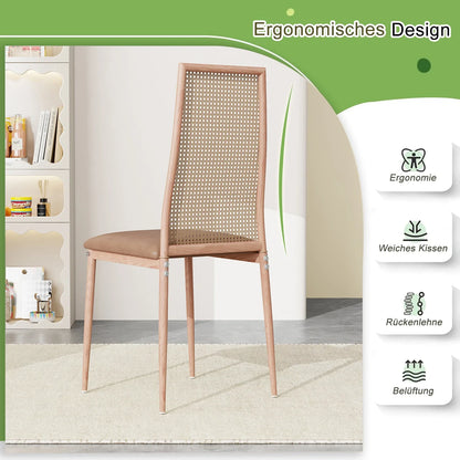 Esszimmerstuhl 2er Set Rattan – Modernes Polsterstuhl Set im Landhausstil mit Metallbeinen bis 150kg