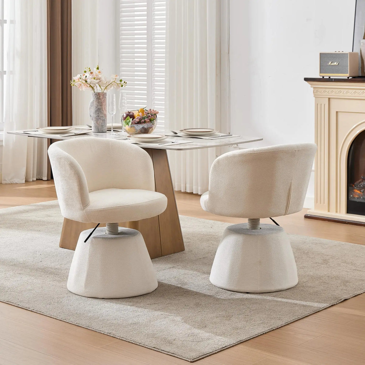 Barhocker Schwungvoll Beige – Moderner Chenille Polsterstuhl Höhenverstellbar & 360 Grad Drehbar mit Metallfuß