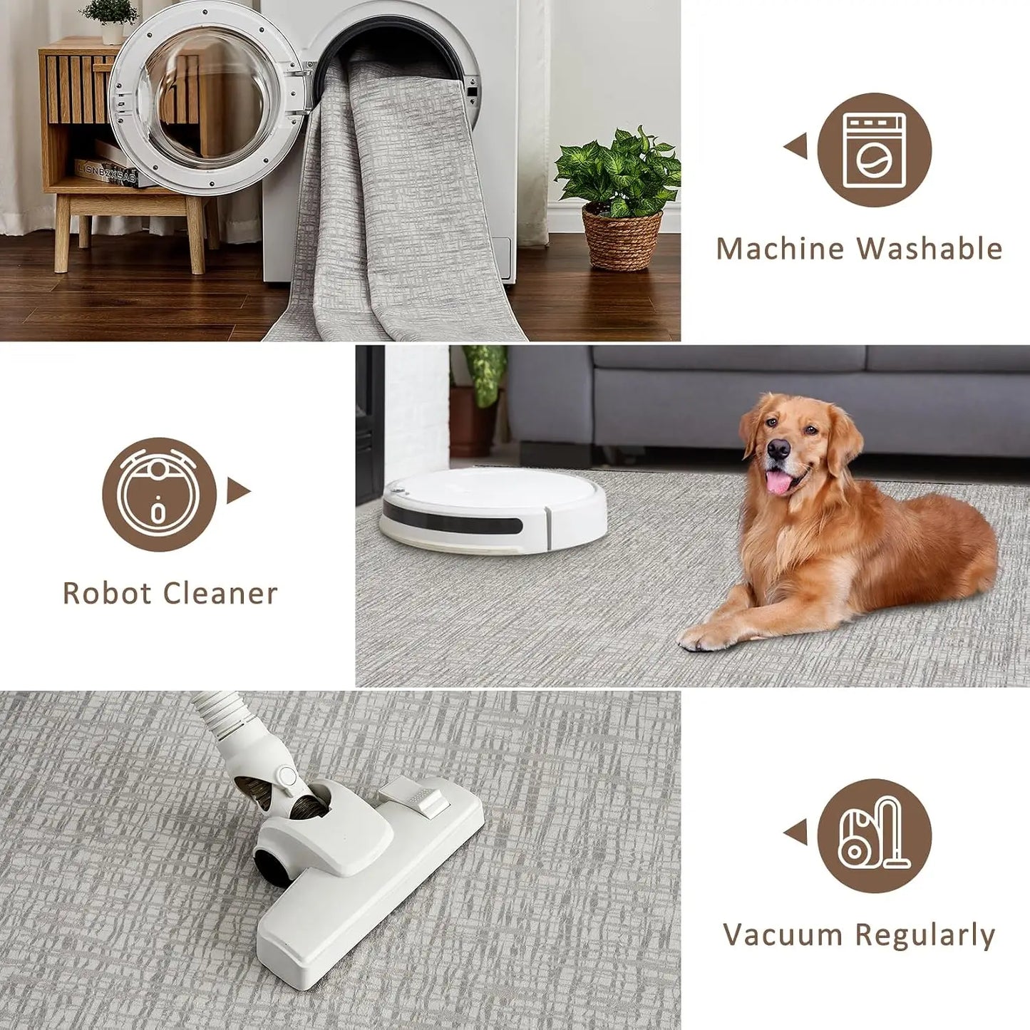 Moderner Kurzflor Teppich 160x220cm Waschbar – Rutschfester Wohnzimmer Teppich Weich