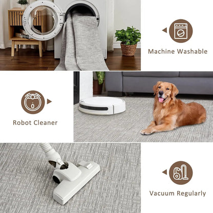 Moderner Kurzflor Teppich 160x220cm Waschbar – Rutschfester Wohnzimmer Teppich Weich