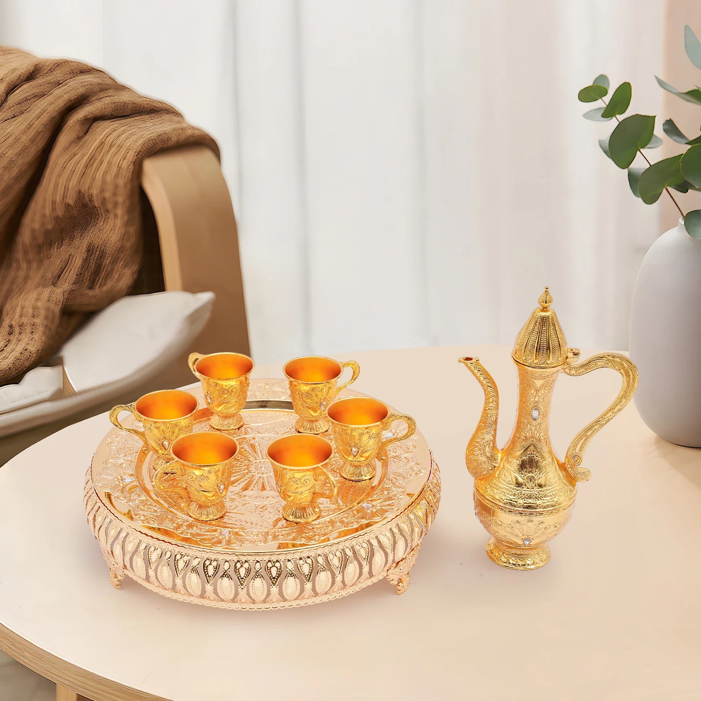 Königliches Vintage Tee-Set Silber 8-teilig – Elegantes Teeservice mit Serviertablett