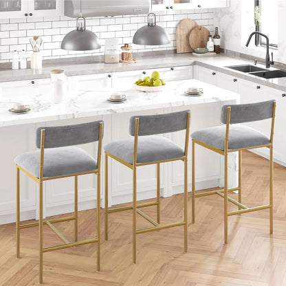 Moderne Rattan Barhocker 2er Set gepolstert – Küchenstuhl mit Fußstütze Metallgestell