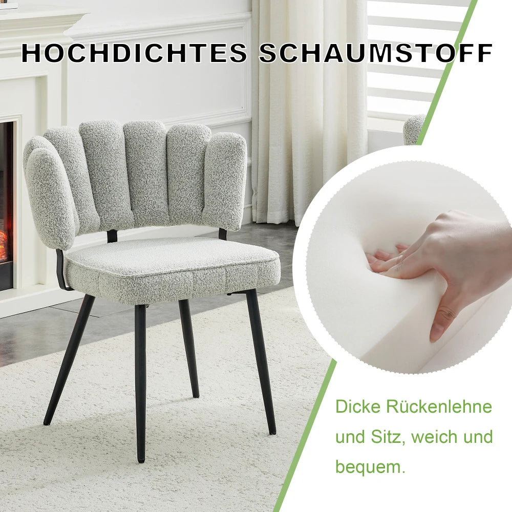 Esszimmerstühle 2er Set Samt – Moderner Polsterstuhl mit Blüten-Rückenlehne & Metallbeinen