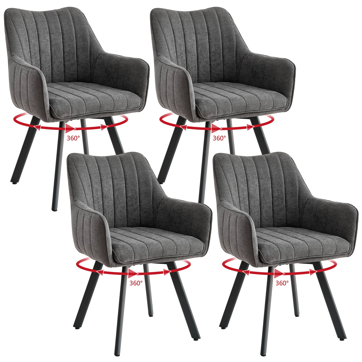 Drehbare Esszimmerstühle 2er Set Leinen – Moderne Polsterstühle mit Metalldesign & Ergo-Rückenlehne
