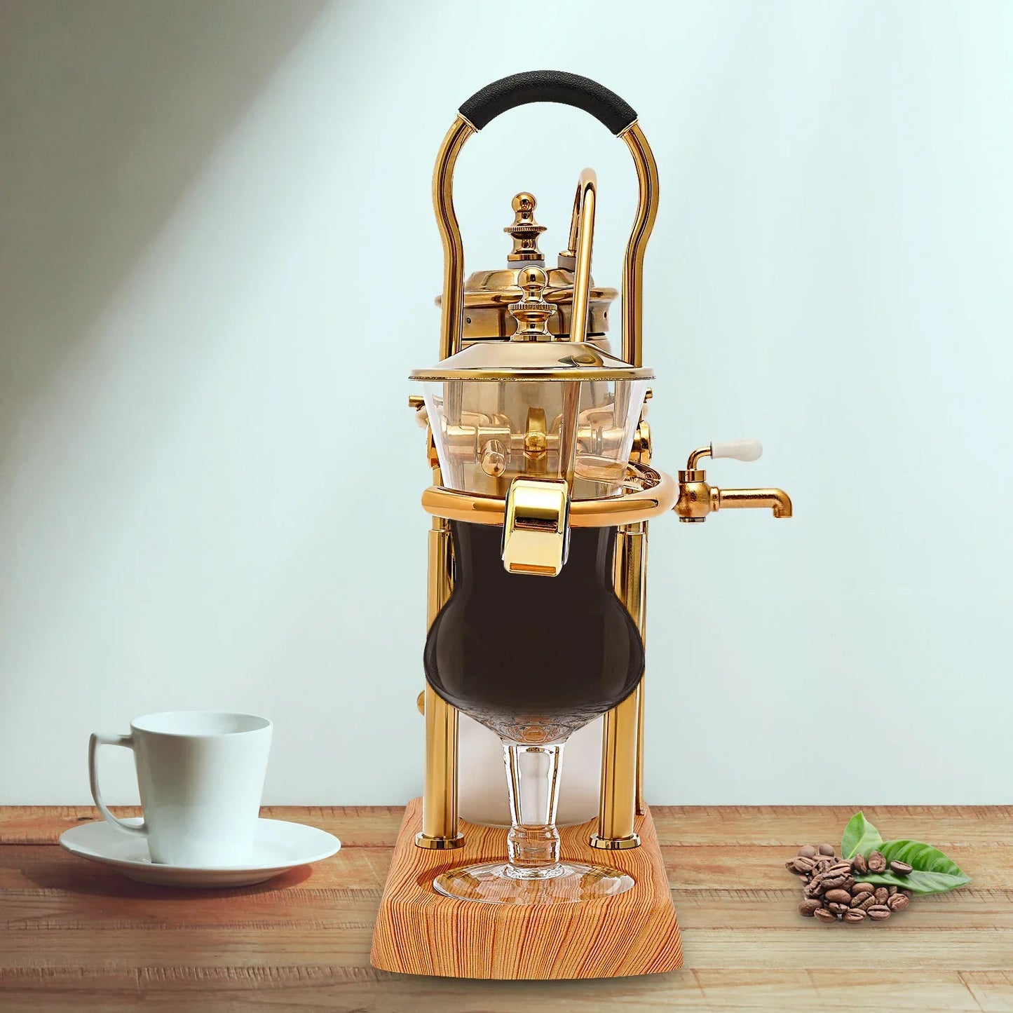 Belgische Siphon Kaffeemaschine Gold – Royale Belgische Kaffee-Siphon aus Edelstahl & Borosilikatglas