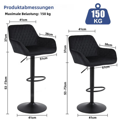 Barhocker 2er Set Schwarz – Hoehenverstellbare Tresenstuehle Drehbar aus Kunstleder fuer Kueche & Bar bis 150kg