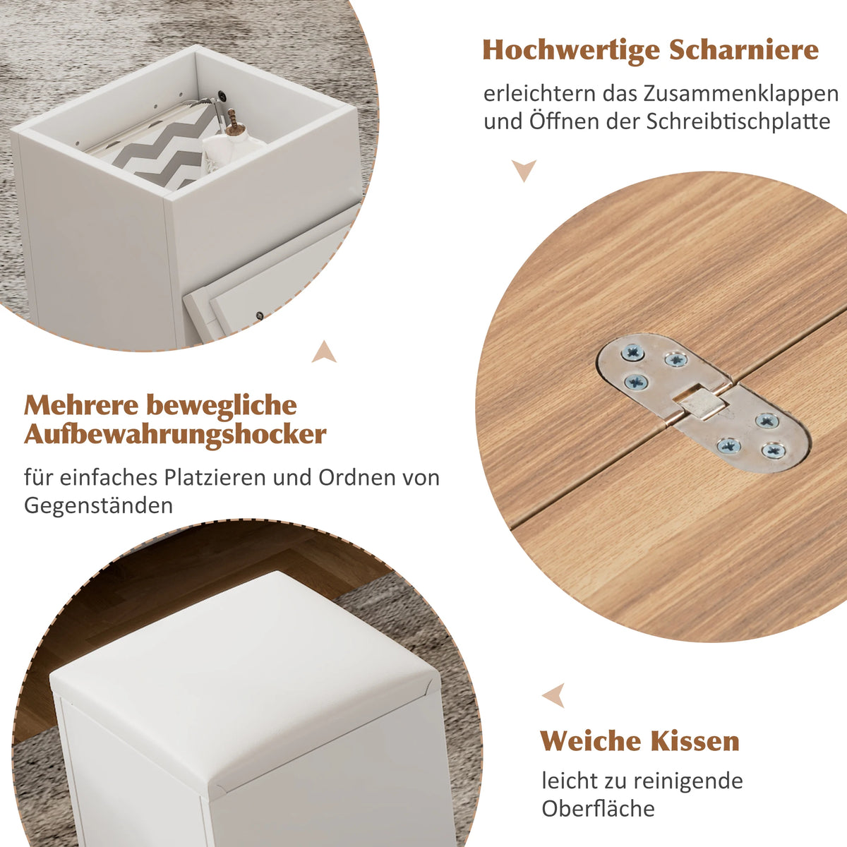 Couchtisch Höhenverstellbar & Ausziehbar – Multifunktionaler Esstisch mit 4 Hockern & Stauraum
