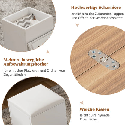 Couchtisch Höhenverstellbar & Ausziehbar – Multifunktionaler Esstisch mit 4 Hockern & Stauraum