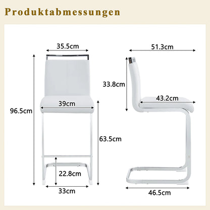 Barhocker 2er Set Silber Weiß – Freischwinger Tresenstühle aus Kunstleder & Metall