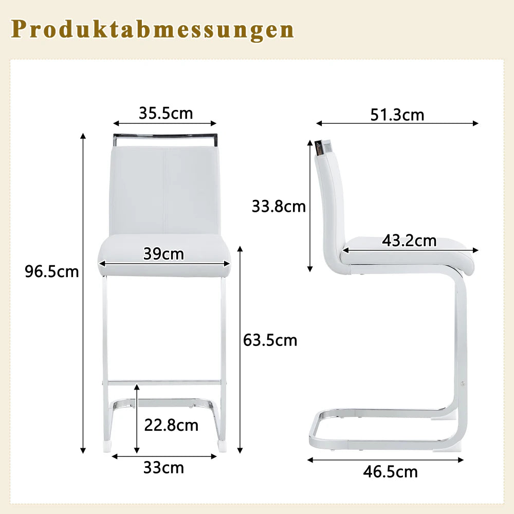 Barhocker 2er Set Silber Weiß – Freischwinger Tresenstühle aus Kunstleder & Metall