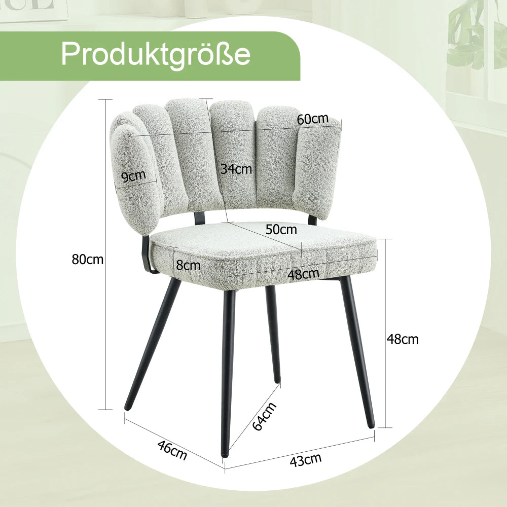 Esszimmerstühle 2er Set Samt – Moderner Polsterstuhl mit Blüten-Rückenlehne & Metallbeinen