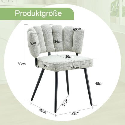 Esszimmerstühle 2er Set Samt – Moderner Polsterstuhl mit Blüten-Rückenlehne & Metallbeinen