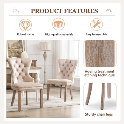Esszimmerstuhl 2er Set Beige Samt – Elegantes Polsterstuhl Set mit Zugring & Silberknöpfen bis 150kg