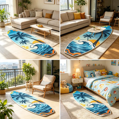 Surfbrett Teppich Tropisch Wave 120x170cm – Weicher Palmen Flurläufer & Kinderzimmer Matte