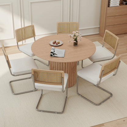 Freischwinger 2er Set Modern – Polsterstuhl Set aus Teddy-Samt & Rattan-Rueckenlehne mit Metallgestell