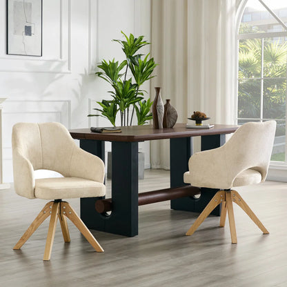 Drehbare Esszimmerstühle 2er Set Beige – Polsterstühle mit Massivholzbeinen & 360° Funktion