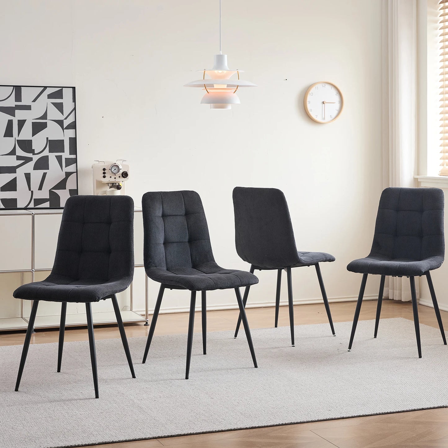 Polsterstühle Cord 2er Set Grau – Moderne Esszimmerstühle mit Metallbeinen für Küche & Wohnzimmer