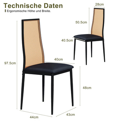 Esszimmerstuhl 2er Set Rattan – Modernes Polsterstuhl Set im Landhausstil mit Metallbeinen bis 150kg