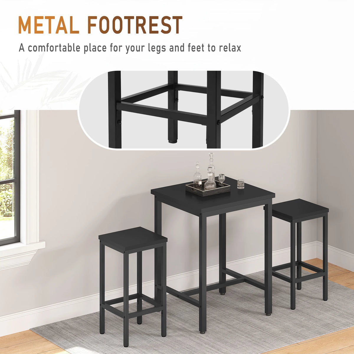 Barhocker 2er Set Industrie-Design 65cm – Kompakter Tresenstuhl aus Metall & Holz bis 120kg