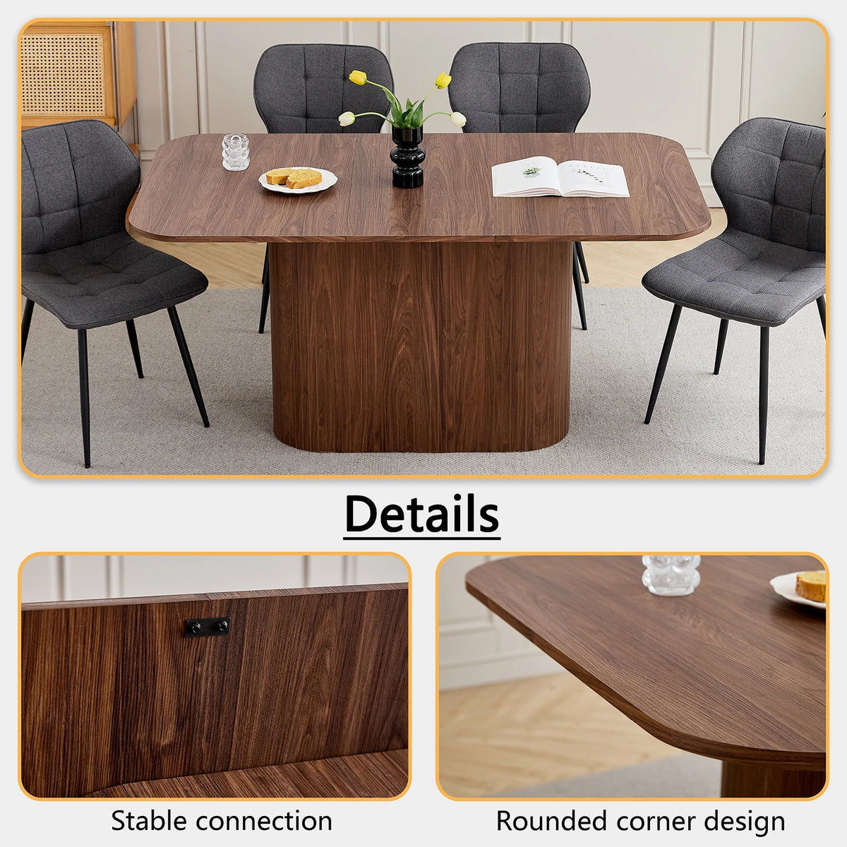 Esstisch Holzoptik Dunkelbraun 160x90cm – Moderner Skandi Küchentisch aus MDF für 6 Personen