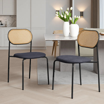 Esszimmerstuhl 2er Set Rattan – Modernes Polsterstuhl Set im Landhausstil mit Metallbeinen bis 150kg