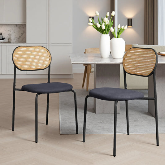 Esszimmerstuhl 2er Set Rattan – Modernes Polsterstuhl Set im Landhausstil mit Metallbeinen bis 150kg