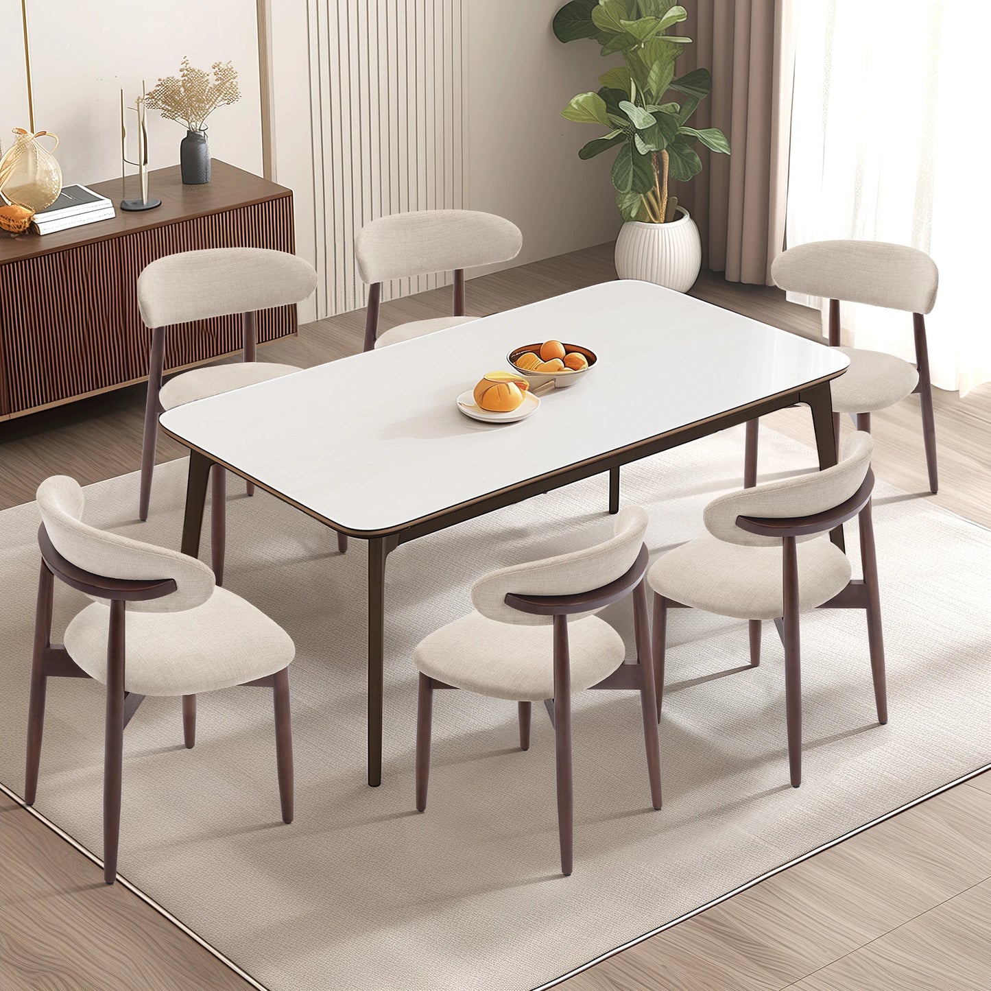 Polsterstühle 2er Set Holz Beige – Moderne Esszimmerstühle mit Stoffbezug & Ergo-Rückenlehne