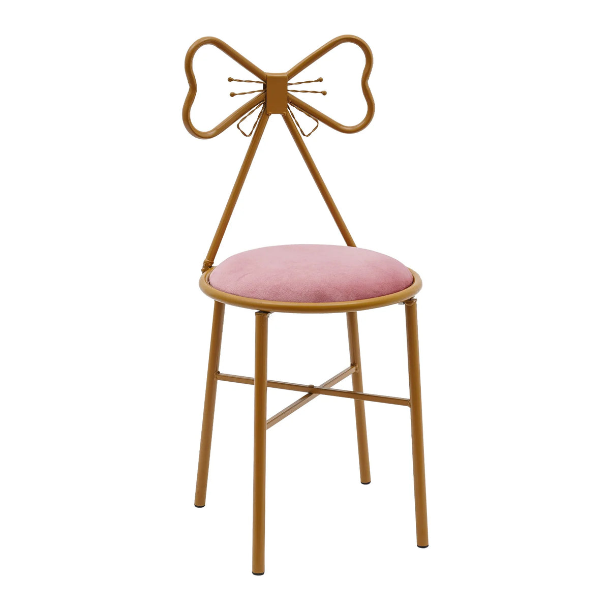Schminktisch Stuhl Rosa mit Schmetterling Rückenlehne – Moderner Samt Kosmetikstuhl Gold