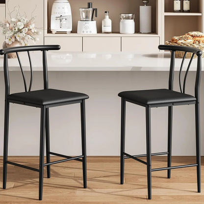 Moderne Barhocker 2er Set gepolstert mit Rückenlehne – Küchenstuhl Metall 63cm Sitzhöhe