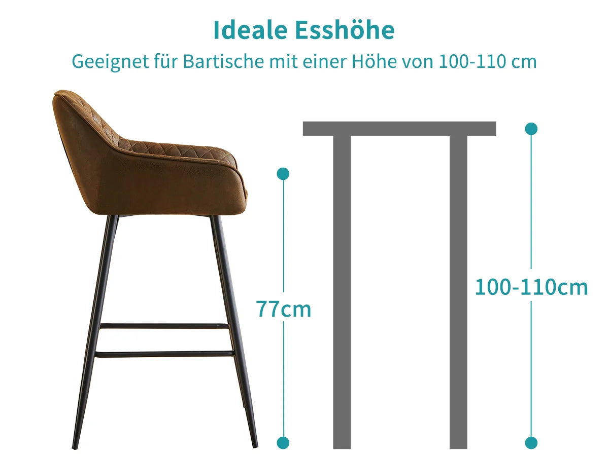 Barhocker 2er Set Kunstleder Schwarz – Moderne Tresenstühle mit Rückenlehne & Fußstütze