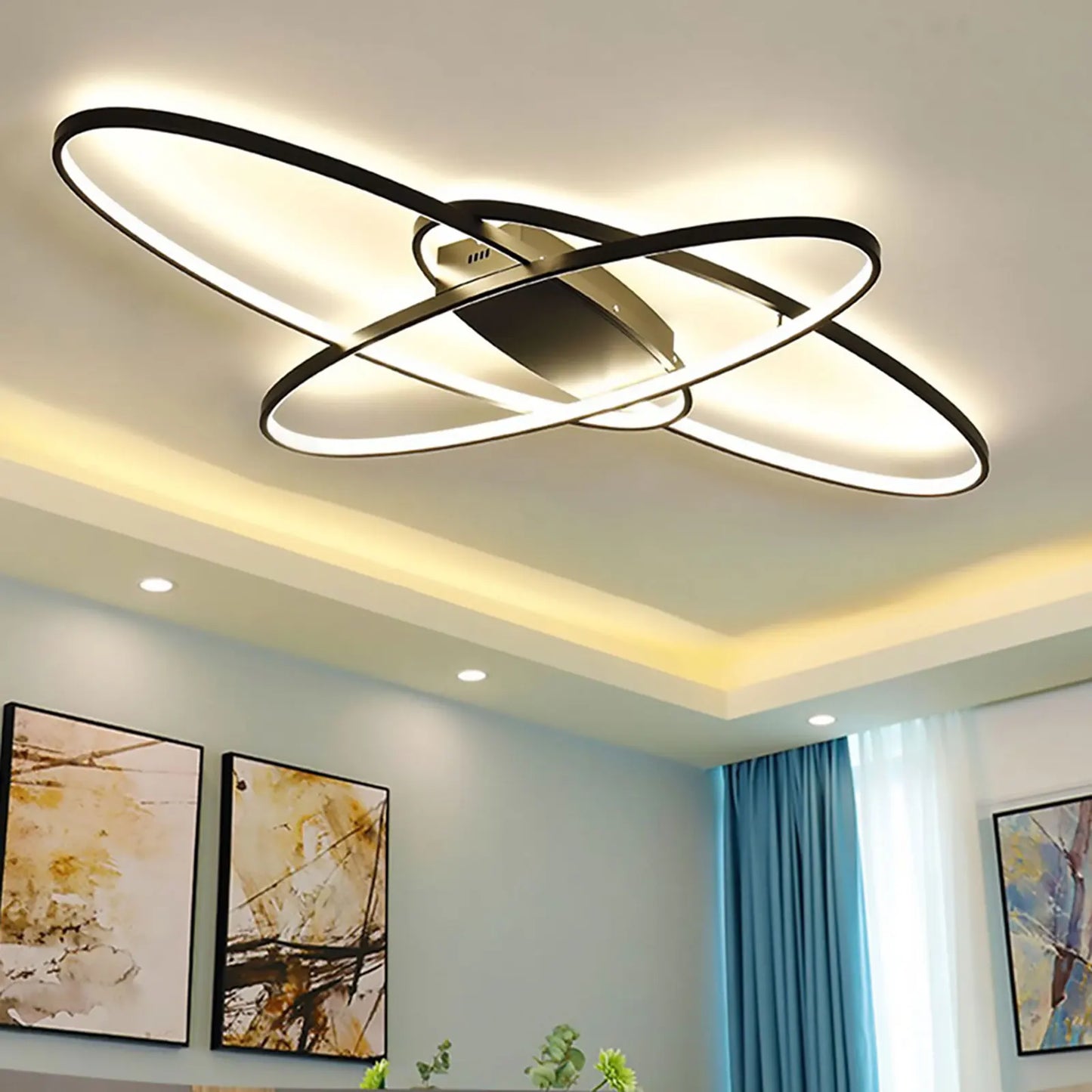 LED Deckenleuchte Schwarz Dimmbar 95 cm – Moderne Designer Lampe mit Fernbedienung