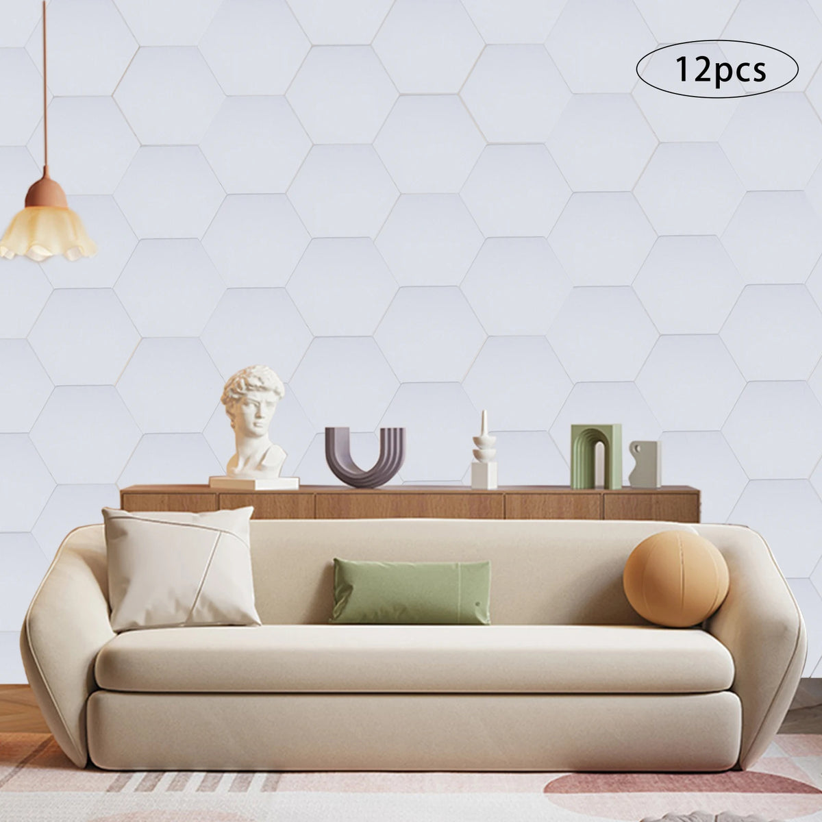 Hexagon Akustikpaneele 12er Set Selbstklebend 30x35cm – Weißer Schallschutz aus Polyester