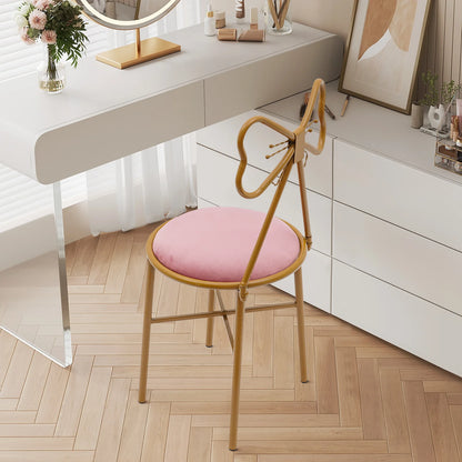 Schminktisch Stuhl Rosa mit Schmetterling Rückenlehne – Moderner Samt Kosmetikstuhl Gold