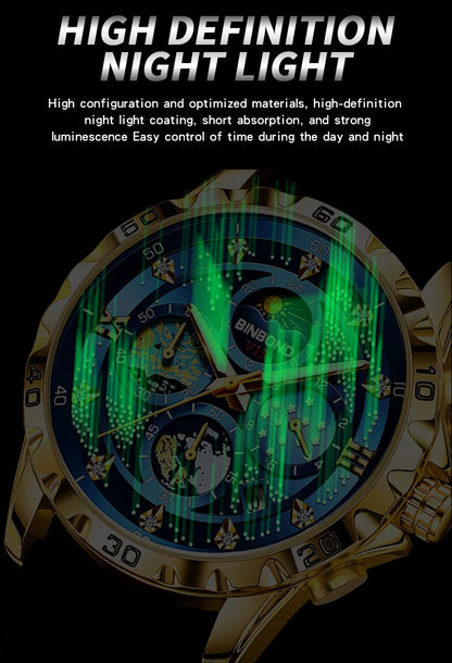 BINBOND Luxus Herrenuhr Blau – Wasserdichte Quarz Armbanduhr mit Chronograph & Datum