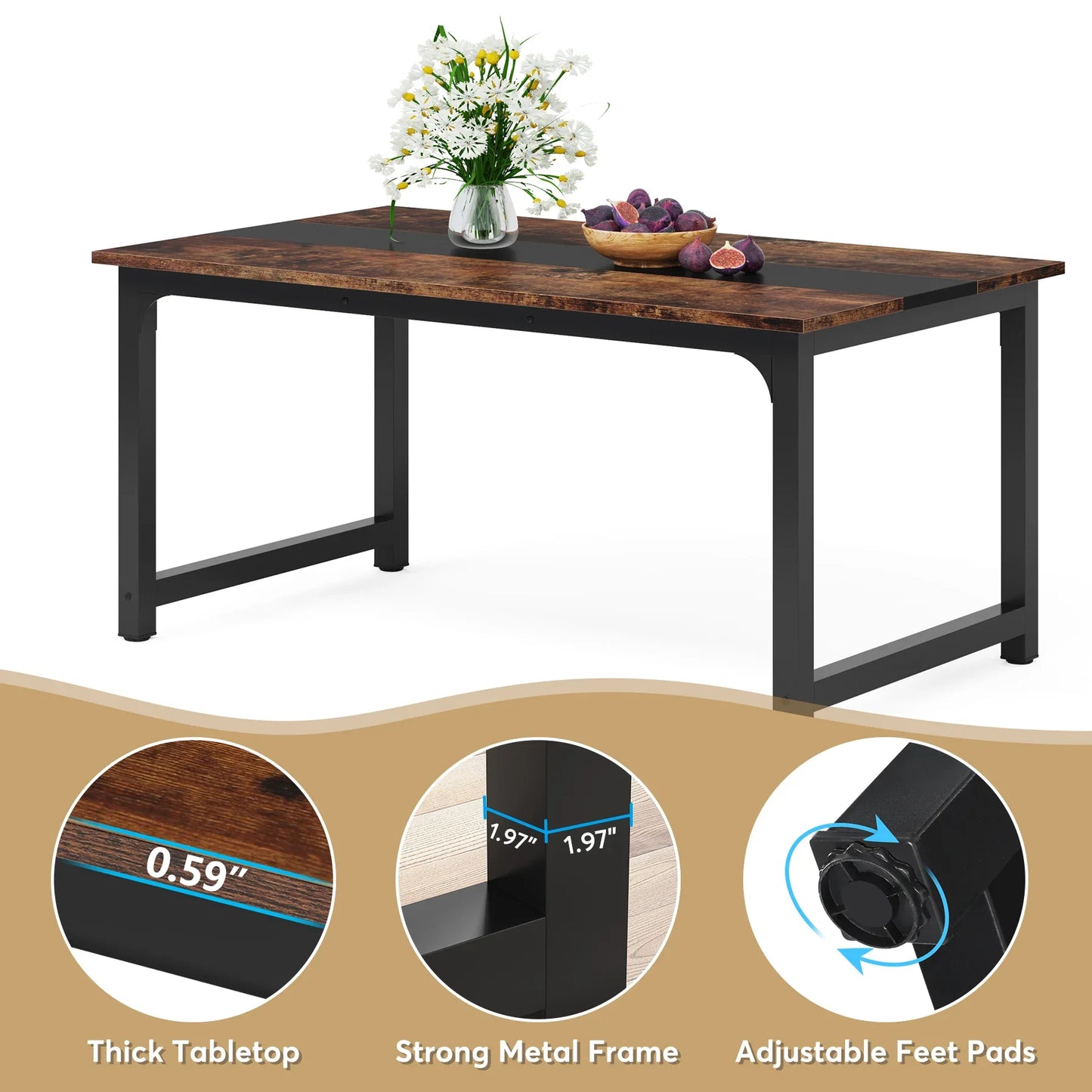 Esstisch Holzoptik Schwarz 160x80cm – Moderner Küchentisch aus Holz & Metall für 6 Personen