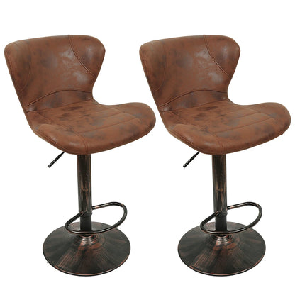 Höhenverstellbarer Barhocker 2er Set Kunstleder – Drehbarer Tresenstuhl Retro Braun