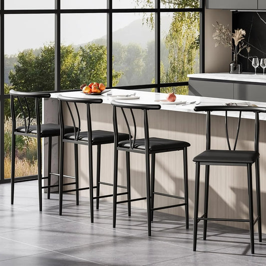 Moderne Barhocker 2er Set gepolstert mit Rückenlehne – Küchenstuhl Metall 63cm Sitzhöhe