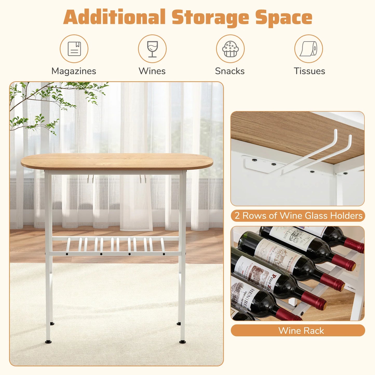 3-Teiliges Bartisch Set Industrial mit Weinregal – Kompaktes Stehtisch Set für Küche & Bar