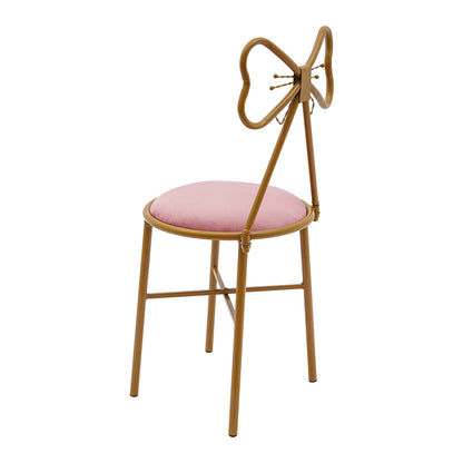 Schminktisch Stuhl Rosa mit Schmetterling Rückenlehne – Moderner Samt Kosmetikstuhl Gold