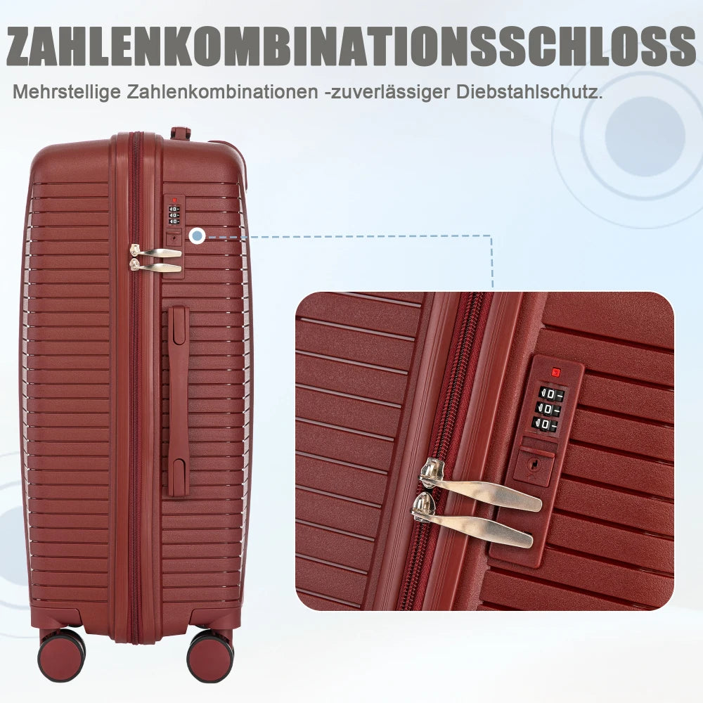 Kofferset 3-teilig Hartschale Rot – Leichtes Koffer Set 20 24 28 Zoll mit Zahlenschloss & 360 Rollen
