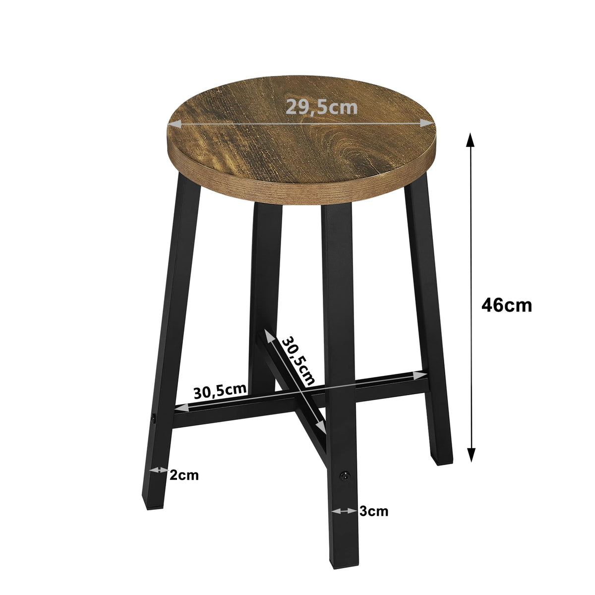 Küchenhocker 2er Set Industrie-Design – Kompakter Beistellhocker aus Metall & Holz bis 100kg