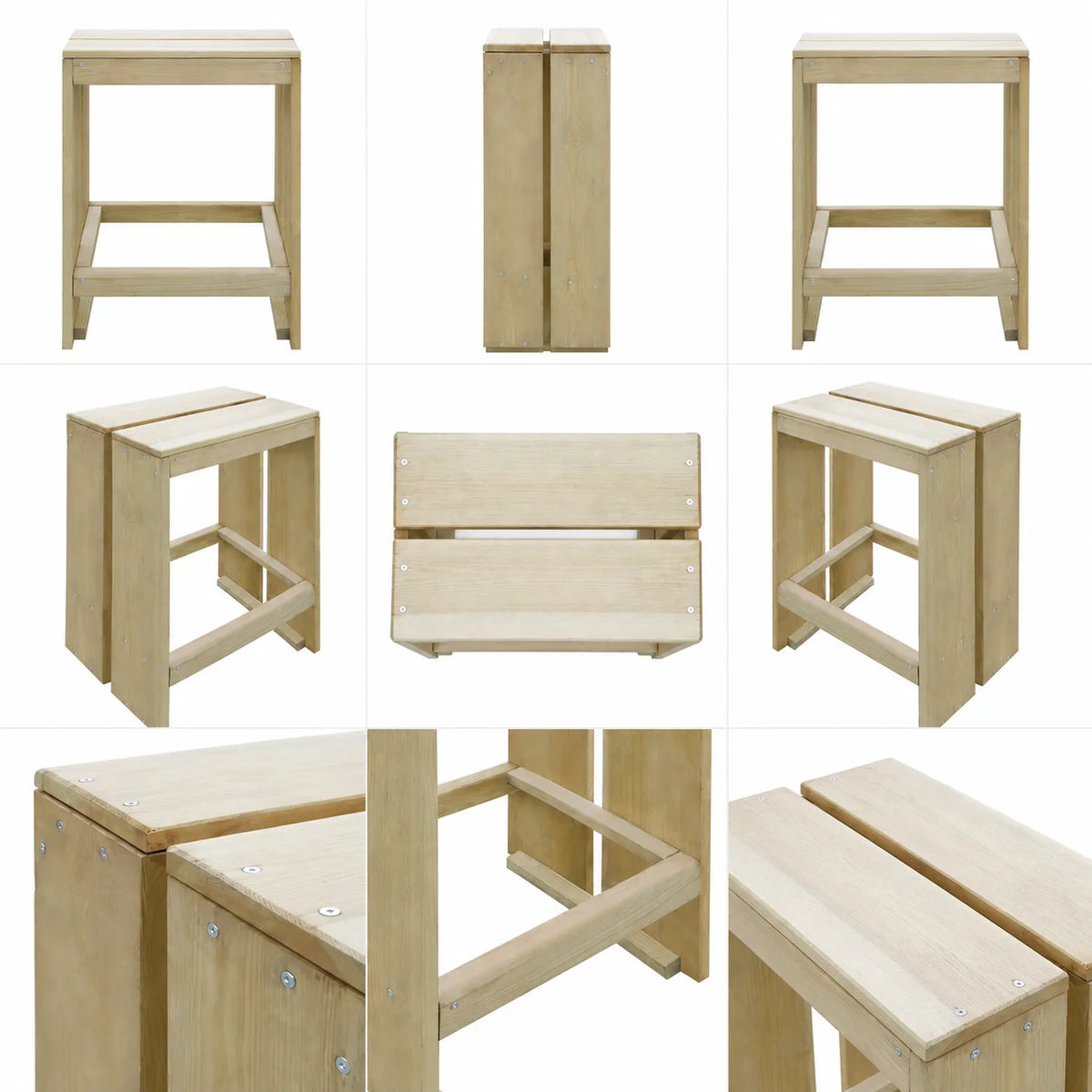 Barhocker 2er Set Kiefernholz Imprägniert – Wetterfeste Holz Tresenstühle für Garten & Terrasse