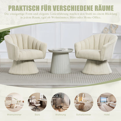 Drehsessel Beige – Modernes 360 Grad Cord Polstersessel Set mit Holzgestell bis 150kg