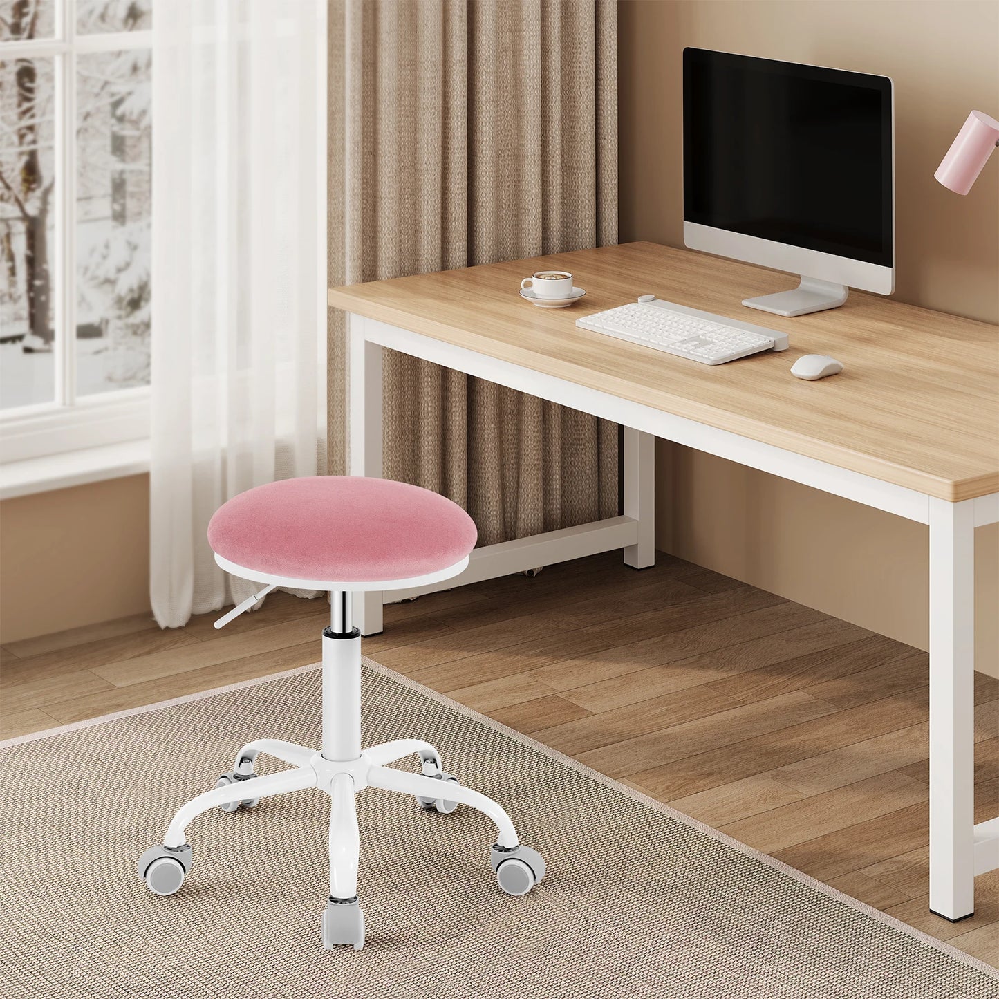 Arbeitshocker mit Rollen Schwarz – Hoehenverstellbarer Drehhocker aus Kunstleder fuer Homeoffice, Kosmetik & Praxis bis 120kg