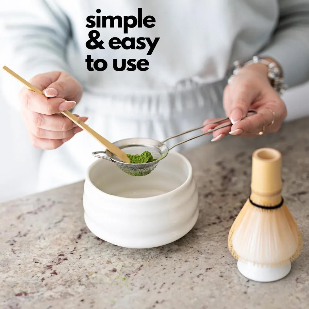 Matcha Set 5-teilig Keramik Grün – Traditionelles Matcha Tee Set mit Bambusbesen & Sieb