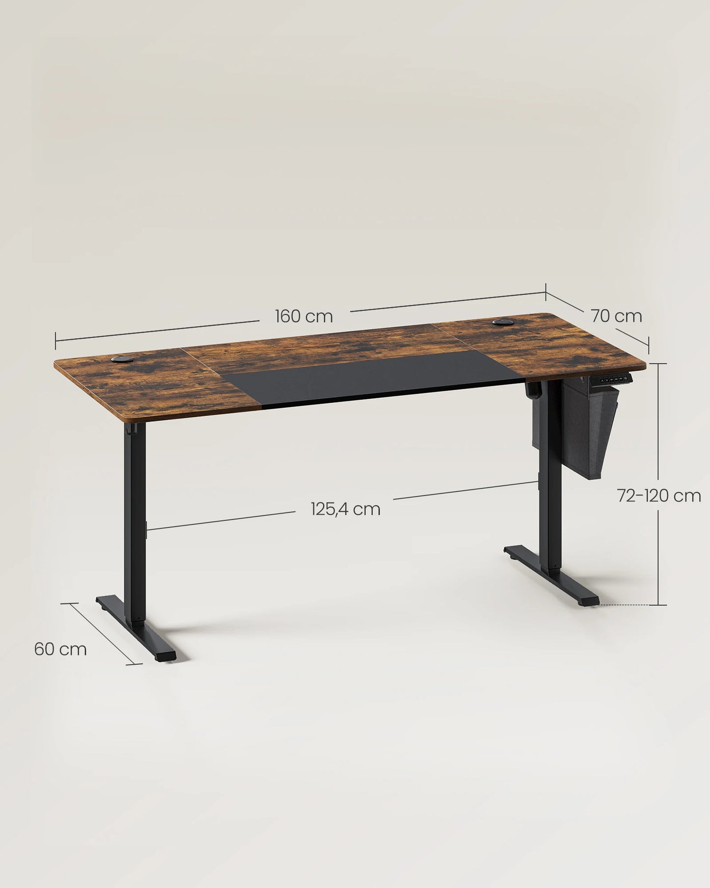 Elektrischer Stehschreibtisch 160x70 cm Schwarz – Ergonomischer Schreibtisch mit Memory-Funktion & Kabelmanagement