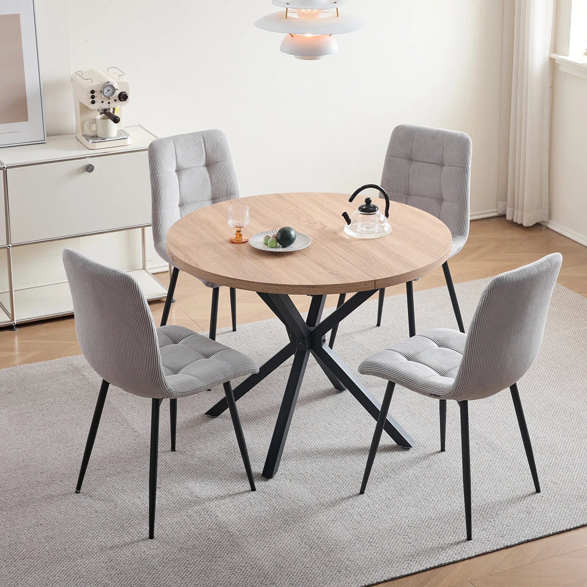 Polsterstühle Cord 2er Set Grau – Moderne Esszimmerstühle mit Metallbeinen für Küche & Wohnzimmer