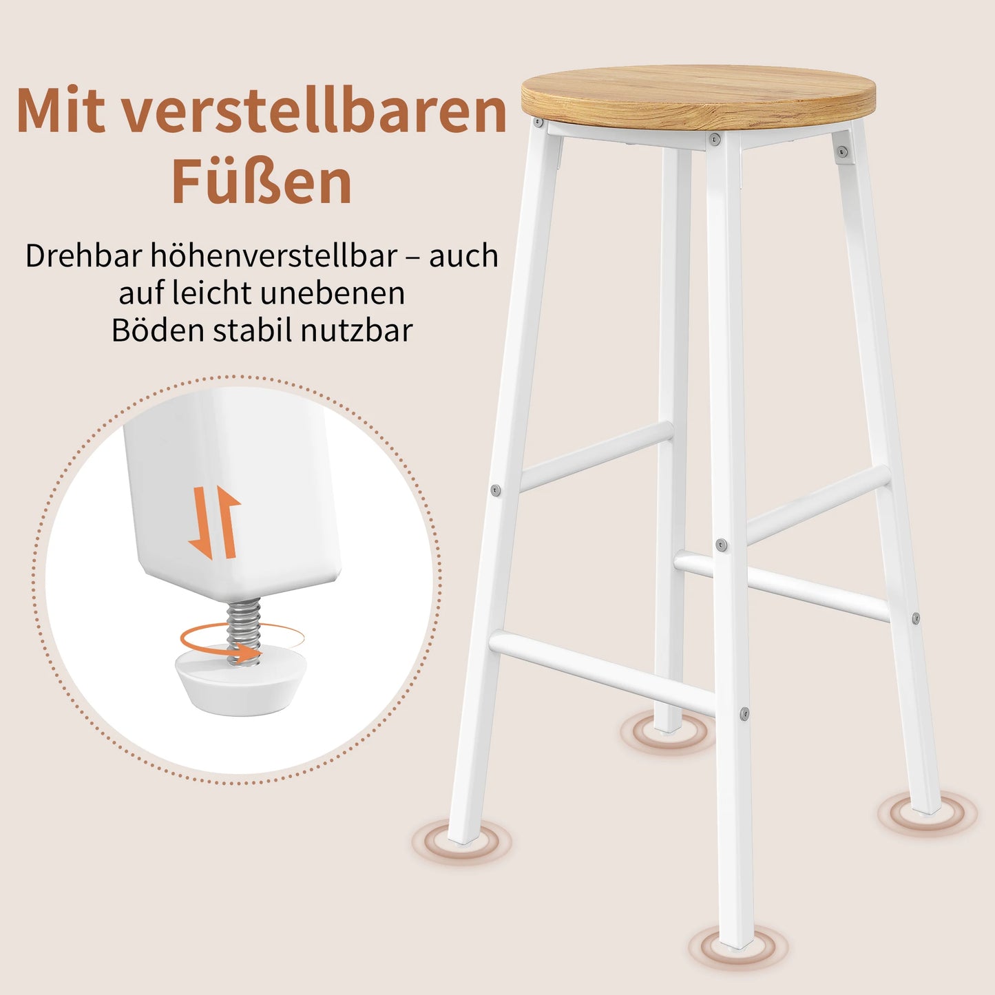 Barhocker 2er Set 150kg – Kompakter Tresenstuhl aus Metall & Holzoptik mit Doppelter Fussstuetze