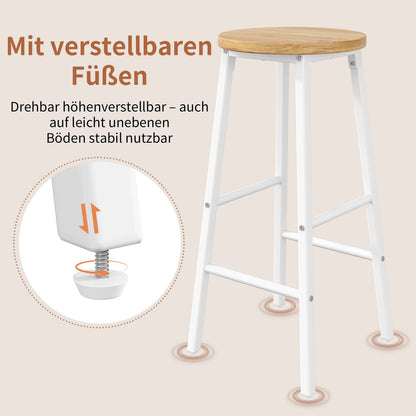 Barhocker 2er Set 150kg – Kompakter Tresenstuhl aus Metall & Holzoptik mit Doppelter Fussstuetze