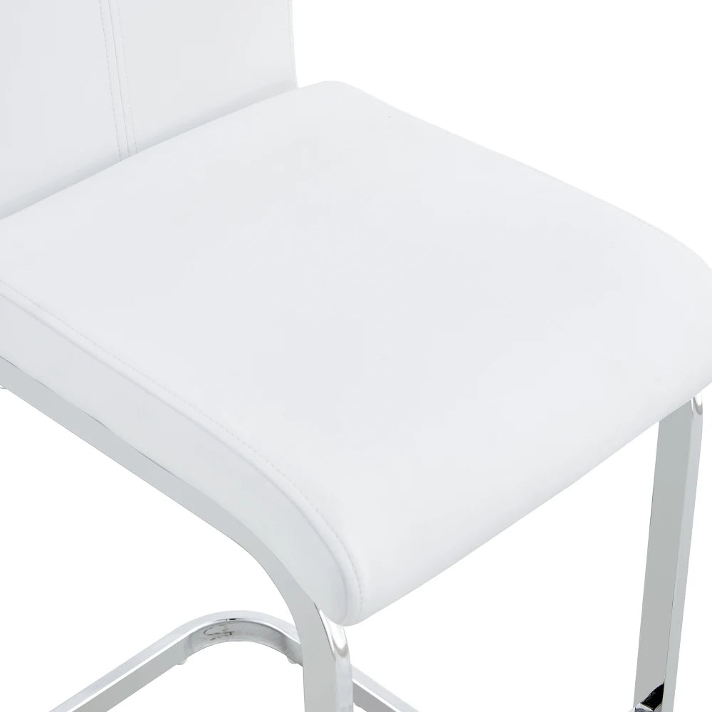 Barhocker 2er Set Silber Weiß – Freischwinger Tresenstühle aus Kunstleder & Metall
